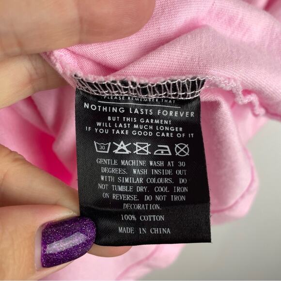 Lazy Oaf Pink T Shirt Bunny Embroidered Esther Bunny with Rose - Picture 5 of 8